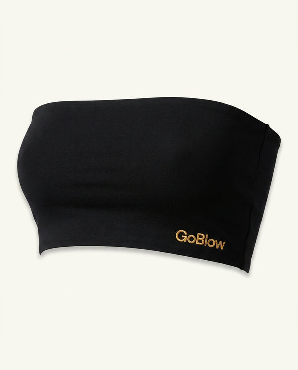 The Bandeau — Black, front (gold GoBlow embroidery)