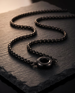 GoBlow Necklace Black — dark hero — machined stainless EDC capsule pendant
