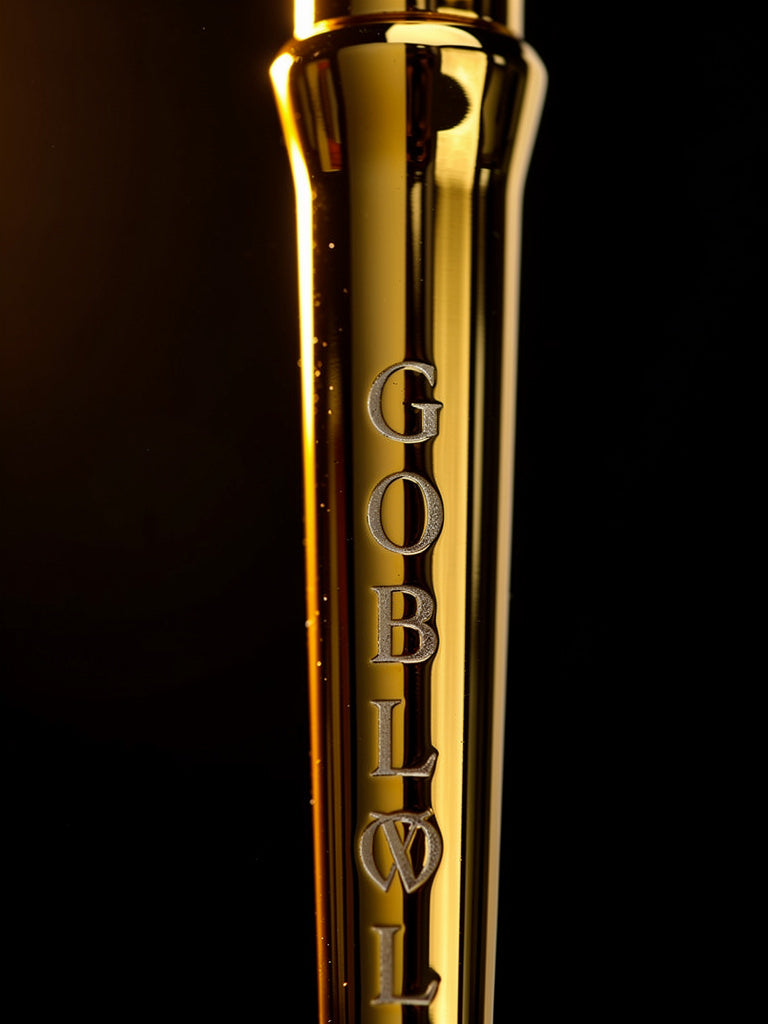 GoBlow Gold pendant — extreme macro engraving warm glow