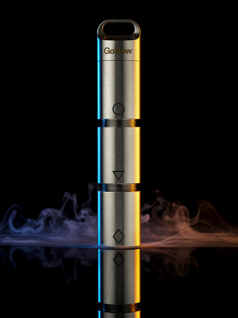 GoBlow Stacks Triple — main product photo, three-section brushed machined stainless steel EDC vault stacked together