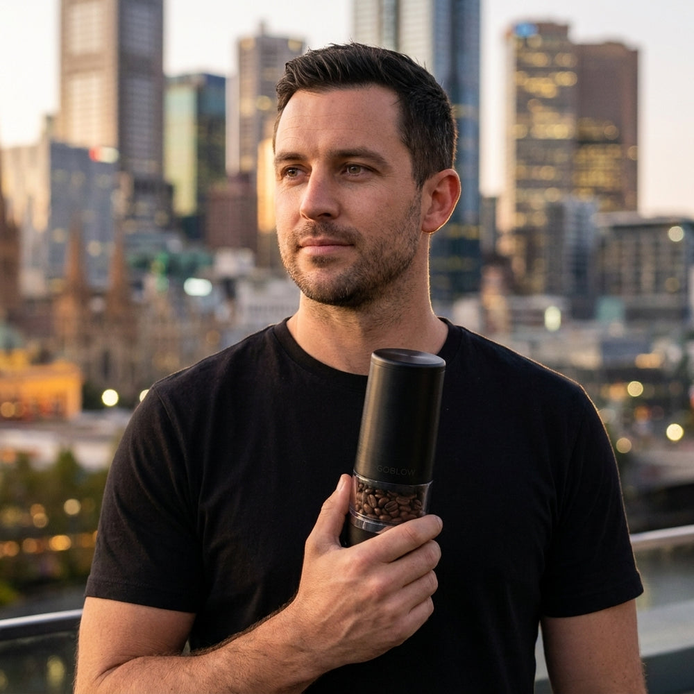 GoBlow Precision Device held — Melbourne rooftop lifestyle