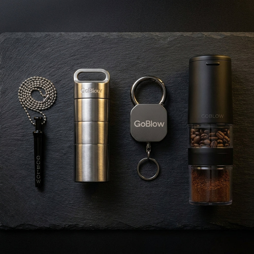 The GoBlow system — Pendant, Stacks, Yoyo, Precision Device flatlay