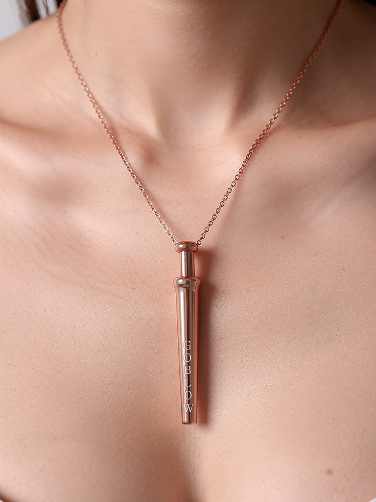 GoBlow Rose Gold pendant — editorial collarbone chain worn