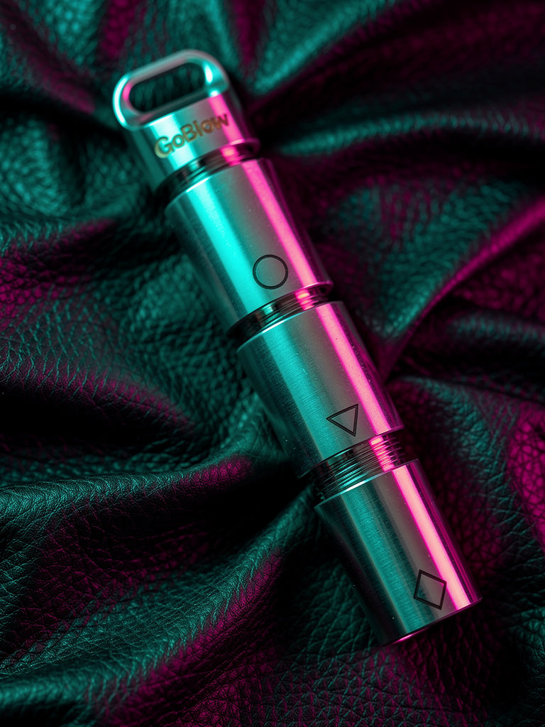 GoBlow Stacks Triple — lifestyle setting, full triple-stack EDC carry system in brushed machined stainless steel