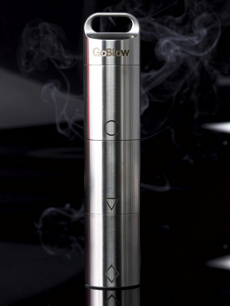 GoBlow Stacks Triple — top-down composition, three-compartment stainless pocket vault