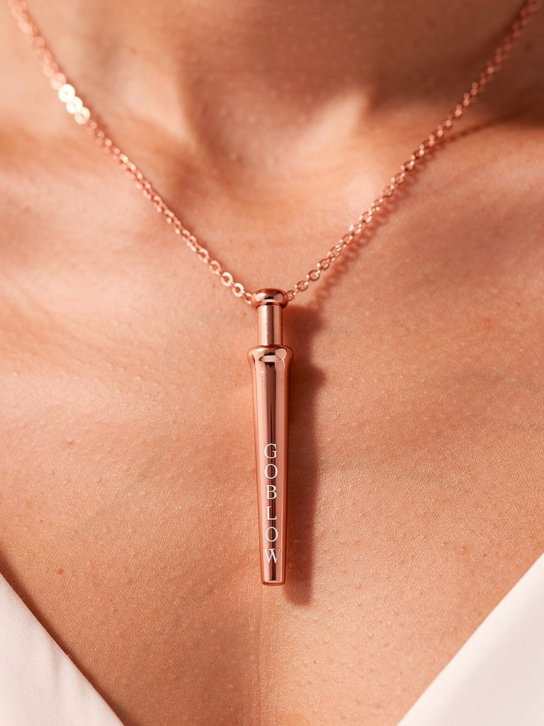 GoBlow Rose Gold pendant — editorial collarbone gloss specular