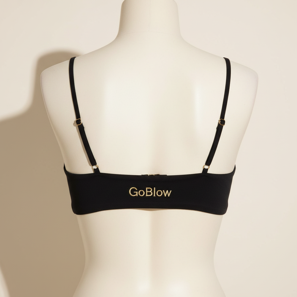 The Festival Bralette — Black, back (gold GoBlow on back band)
