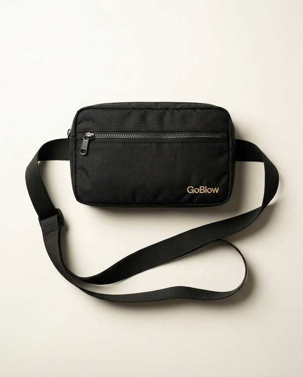 The Crossbody — black ripstop, front view