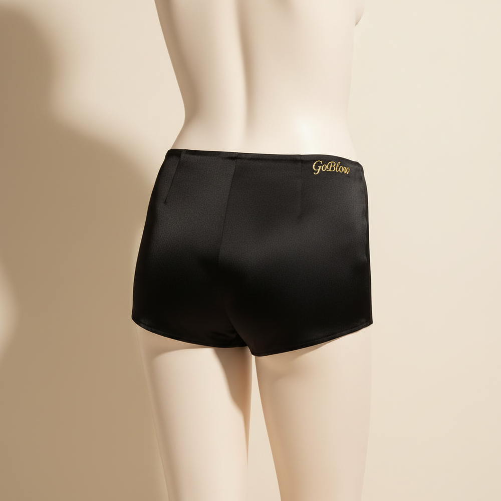 The Silk Micro Short — back (gold GoBlow on left hip waistband)