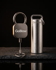 GoBlow Yoyo and Stack — side by side — machined stainless EDC capsule pendant