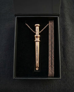 GoBlow Pendant MKII in Rose Gold, in its gift box — machined stainless EDC capsule pendant