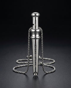 GoBlow Pendant MKII in Steel, studio hero — machined stainless EDC capsule pendant