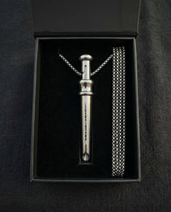 GoBlow Pendant MKII in Steel, in its gift box — machined stainless EDC capsule pendant